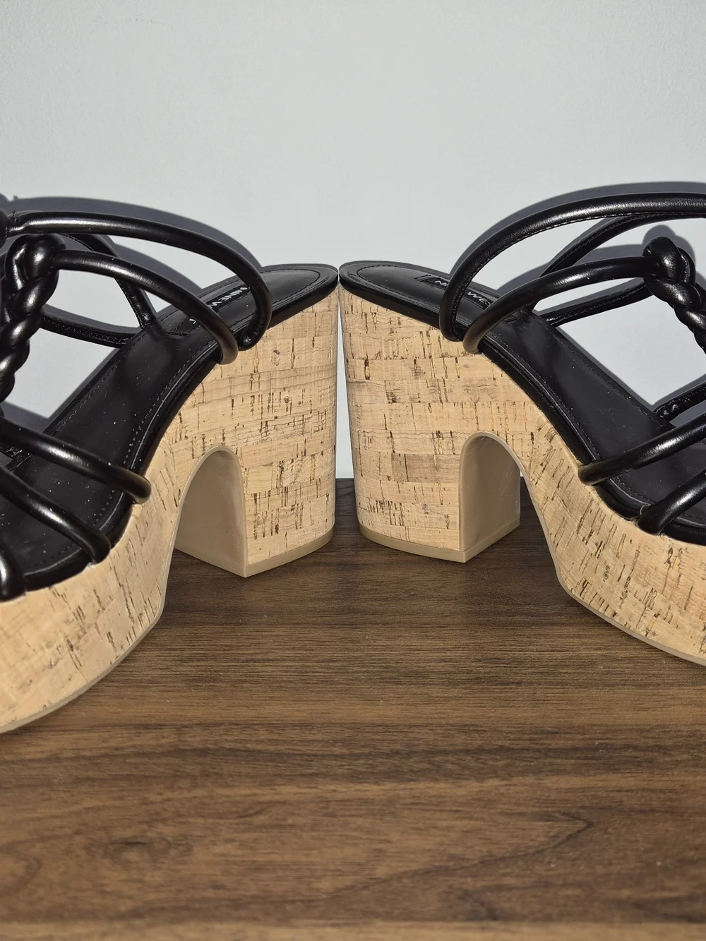 Nine West Black Braided Cork Platform Sandals